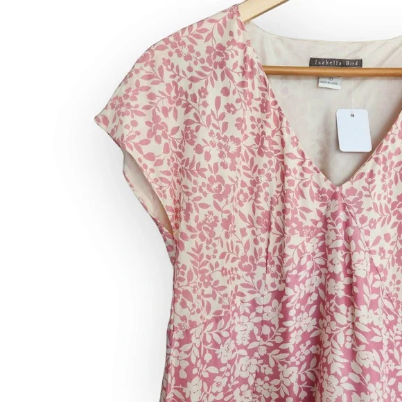 Y2K Isabella Bird White & Pink Floral V Neck Silk Midi Dress M - Picture 9 of 15